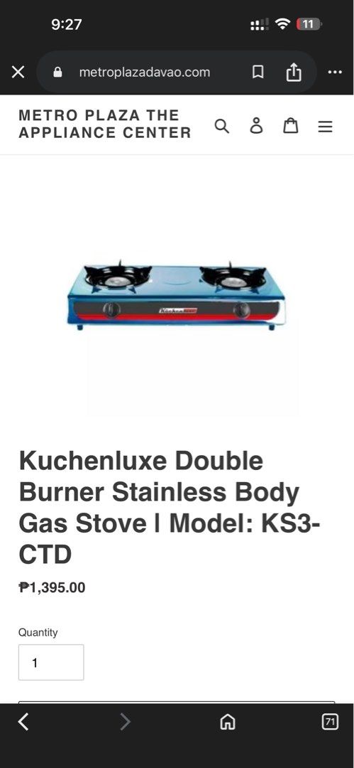 BRAND NEW gas stove (Category: Other Kitchen Appliances) located in Manila. Submitted by fastmountain_1f428e (Listing ID 1434111892, Image 3). Description: For Sale: Brand New Küchenluxe Double Burner Gas Stove (Model KS3-CTD) Bought from S&R, still brand new and unopened in original box. ✔ Double burner ✔ Stainless body ✔ Durable and easy to clean ✔ Perfect for home kitchen use ✔ Never used – sealed and complete Selling because not needed anymor