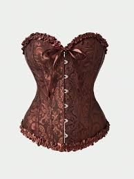 Brown Floral Corset (Category: Others Tops) located in Manila. Submitted by gigiscreaming (Listing ID 1434086056, Image 1). Description: - Elegant brown corset - Floral pattern - SUPER Hourglass figure - Sweetheart neckline - Good for costumes - Ribbon detail at front - Ruffled trim - ;) - Hook-and-eye closure.