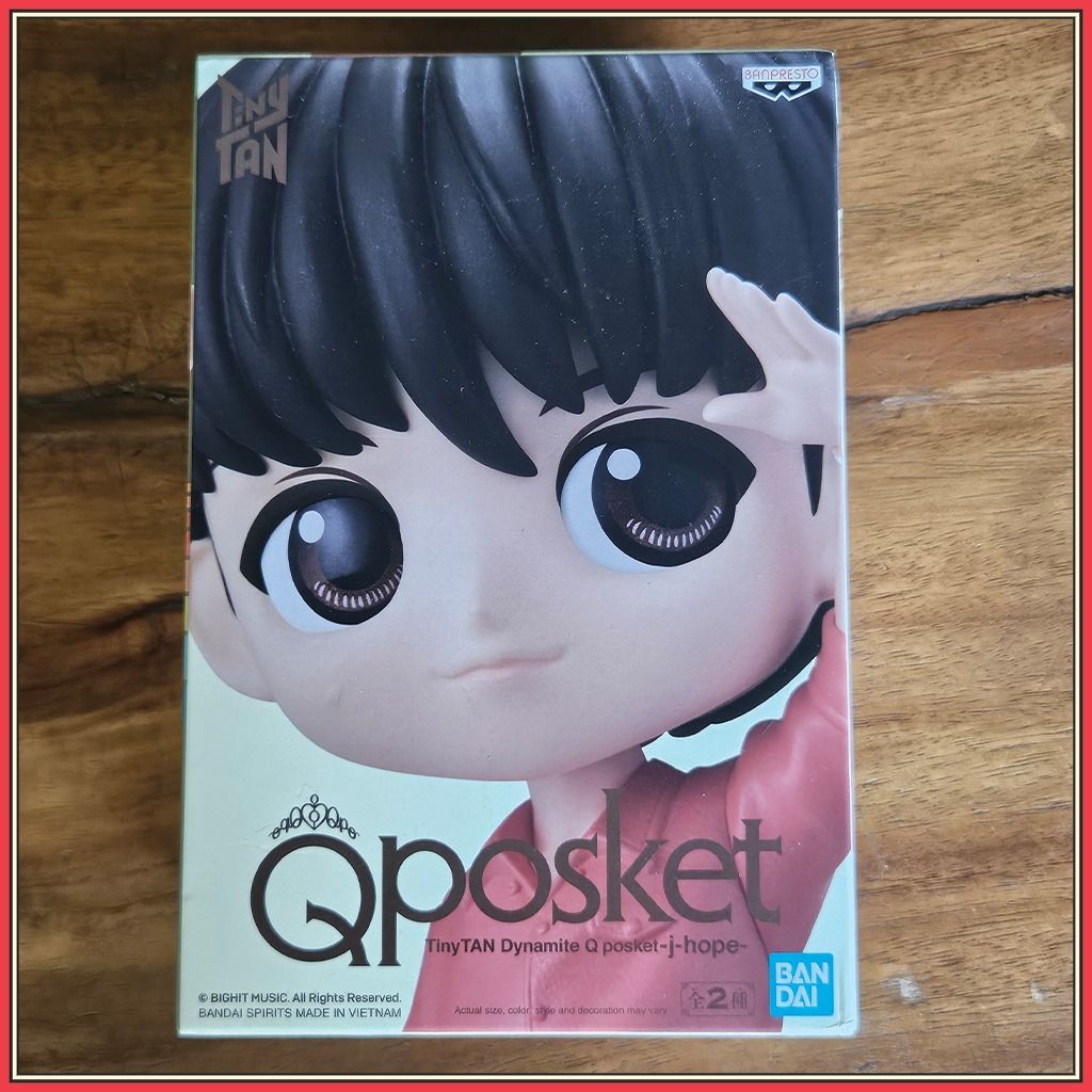 BTS Dynamite TinyTAN Q Posket Figure (J-Hope) (unsealed) (Category: Designer & Blind Box Toys) located in Cainta. Submitted by hyosellsstuff (Listing ID 1434031718, Image 2). Description: Selling my QPosket JHope display figure~ ☆ Displayed for a year before placing it back in the box and into my cabinet ☆ JHope figure itself is in great condition! Apart from how dusty it is- (14 cm tall) ☆ Box is pretty dusty, has some dirt marks, as well as sli