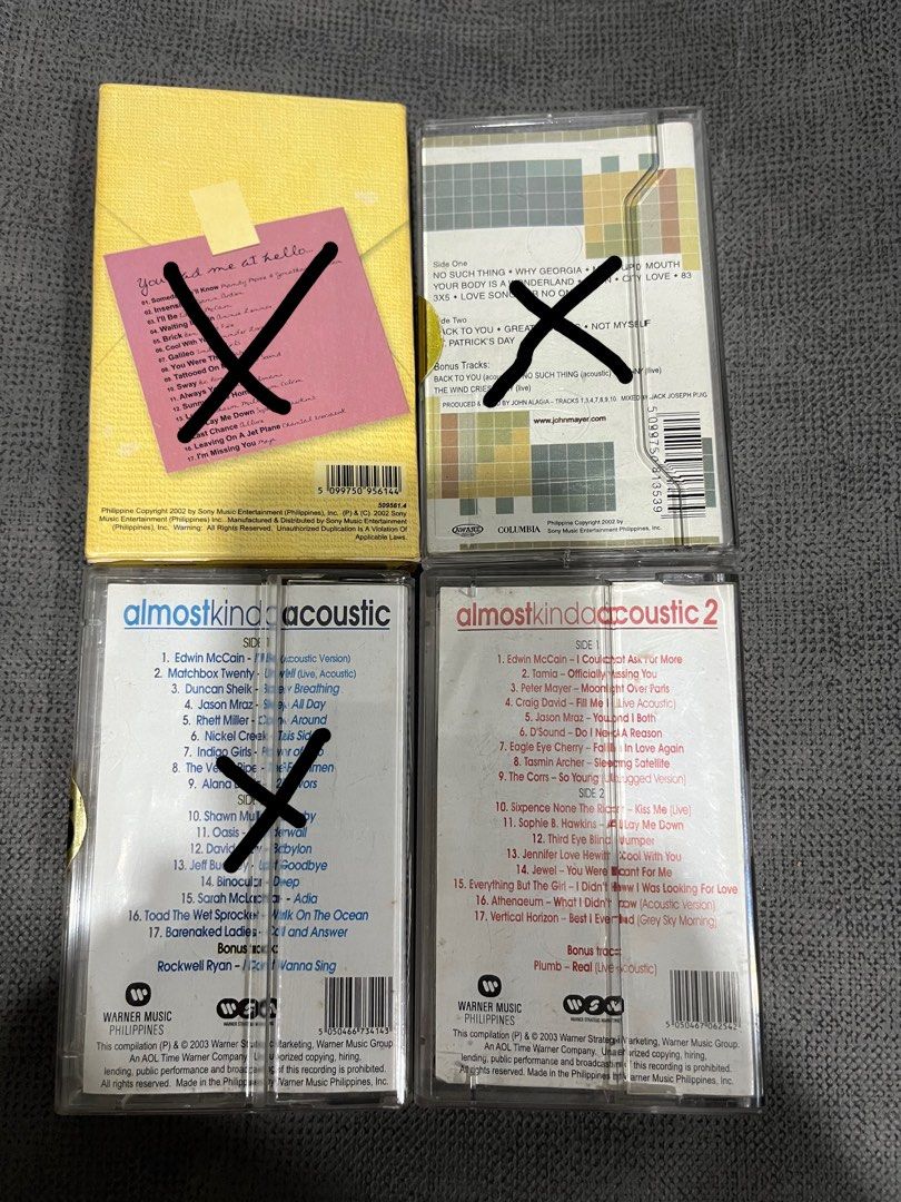 Cassette Tapes (Almost Kinda Acoustic a.k.a. 2) (Category: CDs & DVDs) located in Makati City. Submitted by bwsventures (Listing ID 1296046905, Image 2). Description: P300 each. All original. ❌You Had Me at Hello - SOLD ❌ John Mayer Room for Square - SOLD ❌ Almost Kinda Acoustic (blue) - SOLD ✅ Almost Kinda Acoustic 2 (red) Shipping fee to be paid by buyer. .