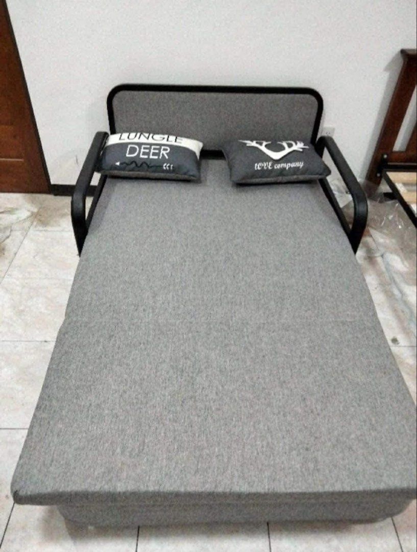 Convertible Sofa Bed (Category: Sofas) located in Manila. Submitted by 0717kart (Listing ID 1434045594, Image 3). Description: BEST SELLER 🔥 3in1 Sofabed with Storage (Black frame) ✅Sizes and Dimension: 120x190 cm (Double) 150x190 cm (Queen) 100x199 cm (Single) ✅86cm height- Sofa Position ✅32cm height- Bed Position ✅7cm thickness of Foam ✅Metal Frame- Powder coated for strength,it ensures the structure is solid and stable for reliability for eve