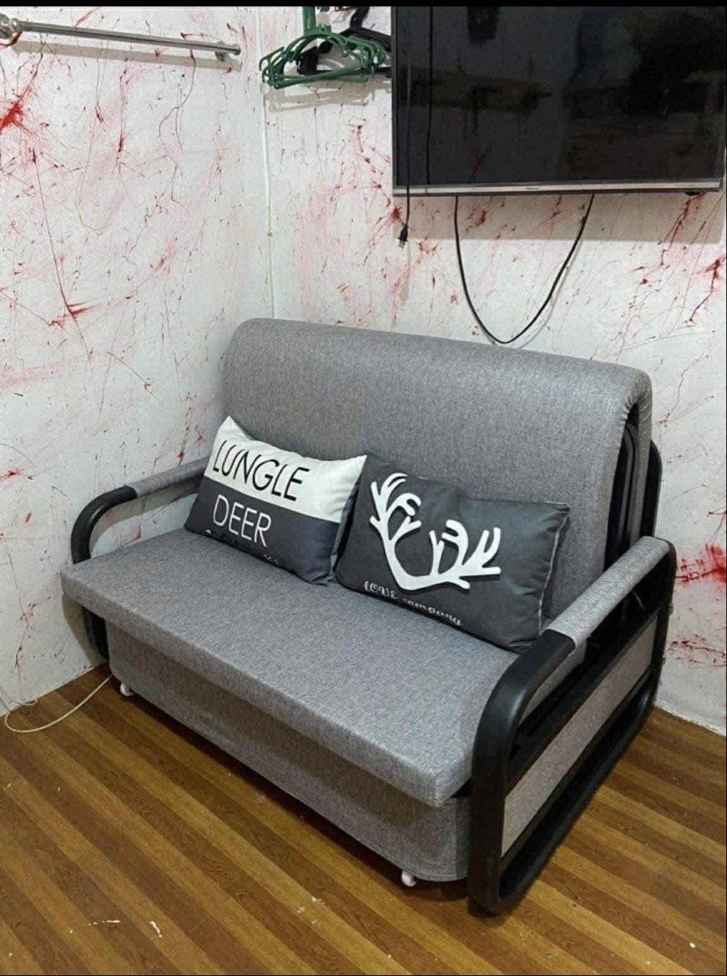Convertible Sofa Bed (Category: Sofas) located in Manila. Submitted by 0717kart (Listing ID 1434045594, Image 2). Description: BEST SELLER 🔥 3in1 Sofabed with Storage (Black frame) ✅Sizes and Dimension: 120x190 cm (Double) 150x190 cm (Queen) 100x199 cm (Single) ✅86cm height- Sofa Position ✅32cm height- Bed Position ✅7cm thickness of Foam ✅Metal Frame- Powder coated for strength,it ensures the structure is solid and stable for reliability for eve