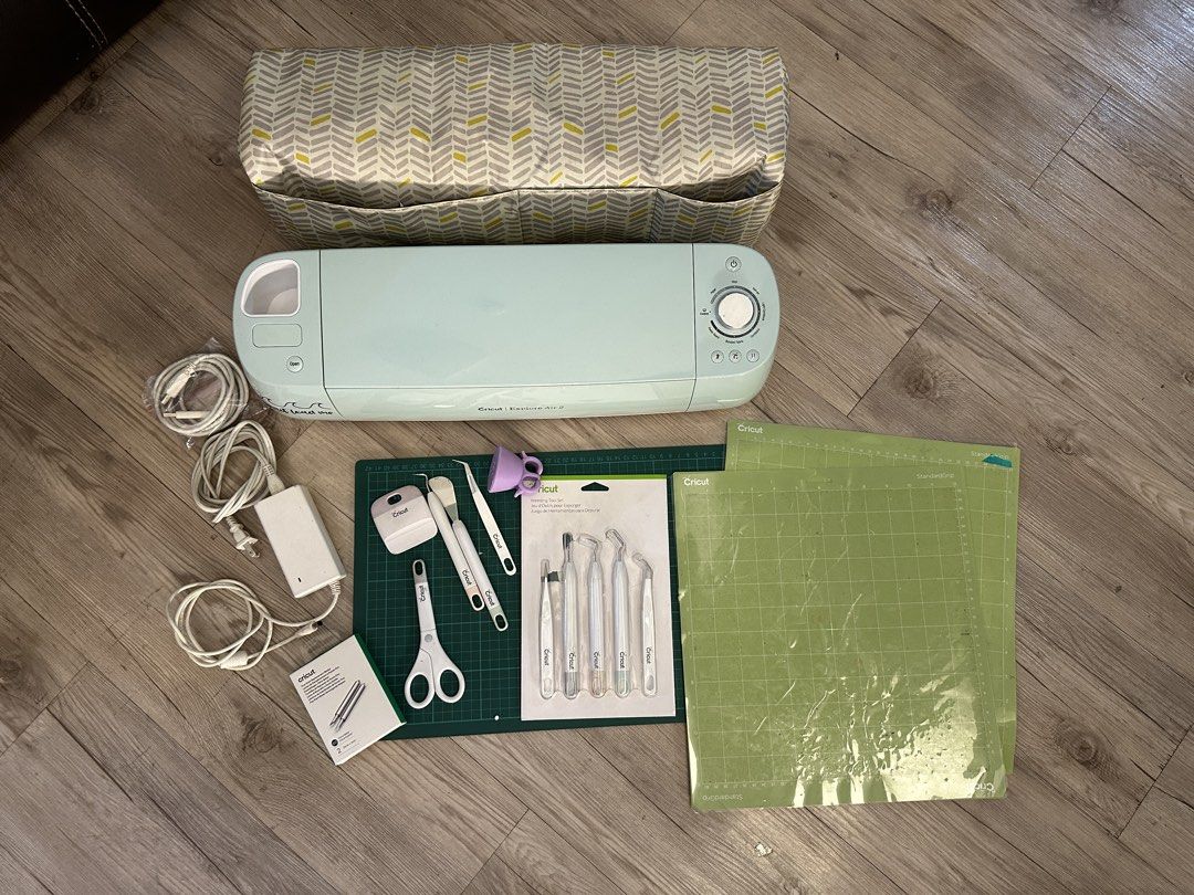Cricut Explore Air 2 Cutting Machine Bundle (Category: Craft Supplies & Tools) located in Marikina City. Submitted by plnnlrc (Listing ID 1434149182, Image 2). Description: - Cricut Explore Air 2 cutting machine (Mint green) - Includes power adapter - Accessories: - Cutting mats - Weeding tools - Scissors - Replacement blades - dust cover included - Variety of vinyl sheets - Ready to craft!.