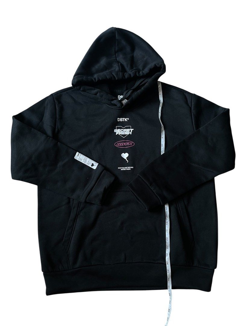 DBTK X Secret Fresh Hoodie (Category: Hoodies) located in Manila. Submitted by commonselection (Listing ID 1434088256, Image 3). Description: DBTK x Secret Fresh Black Size: XL 29 x25 With minimal lints No crack prints Rfs: Decluttering.