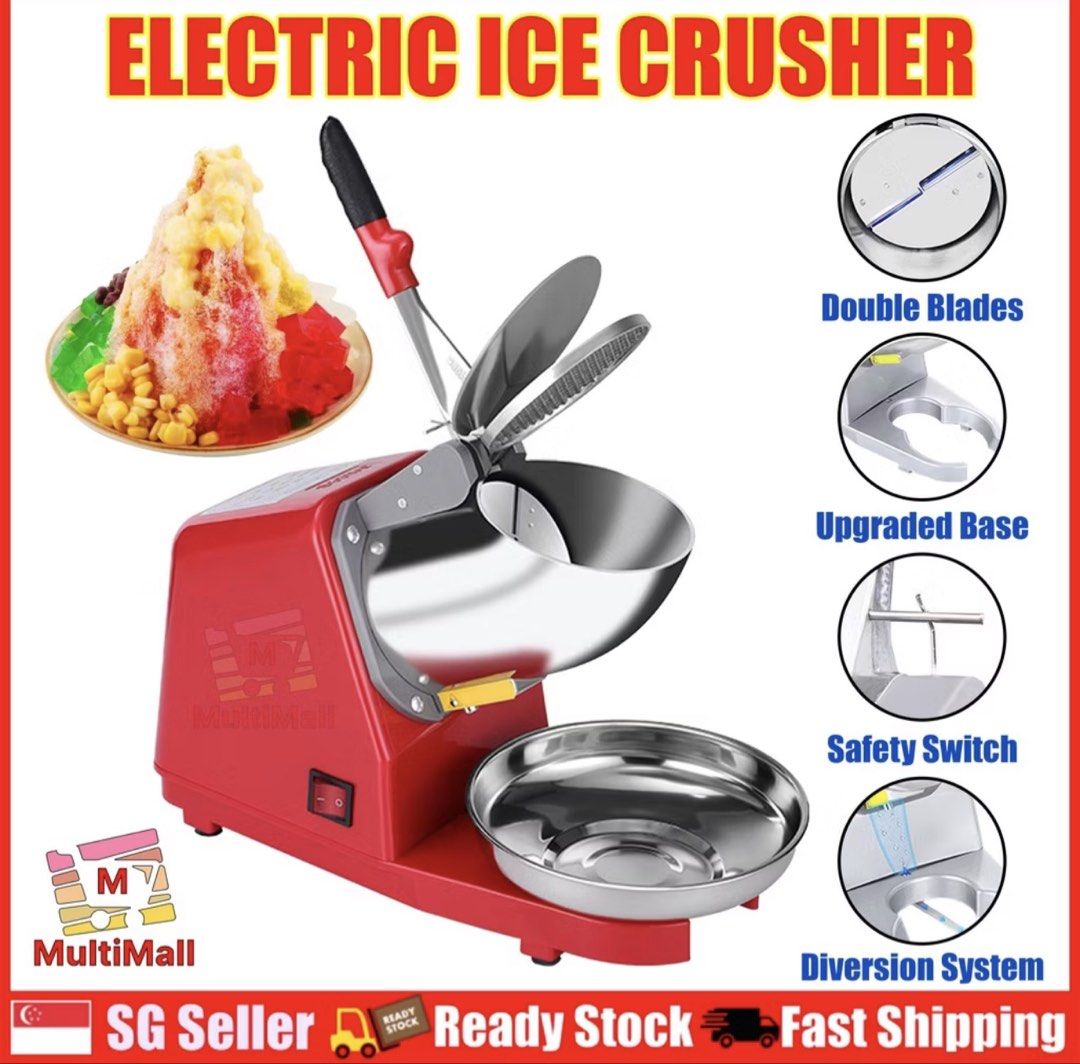 Electric Ice Crusher - Red (Category: Other Kitchen Appliances) located in Singapore. Submitted by terence39 (Listing ID 1434088769, Image 1). Description: Brand new electric ice crusher, perfect for making shaved ice desserts. Features double blades, an upgraded base, and a safety switch. Comes with a diversion system and a stainless steel bowl. Ready stock and fast shipping available..