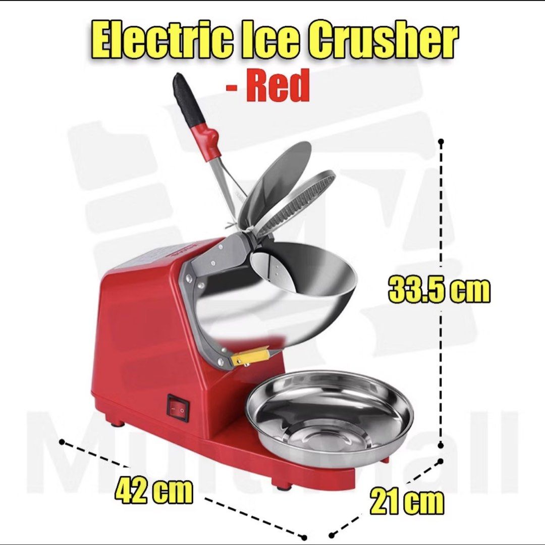 Electric Ice Crusher - Red (Category: Other Kitchen Appliances) located in Singapore. Submitted by terence39 (Listing ID 1434088769, Image 2). Description: Brand new electric ice crusher, perfect for making shaved ice desserts. Features double blades, an upgraded base, and a safety switch. Comes with a diversion system and a stainless steel bowl. Ready stock and fast shipping available..