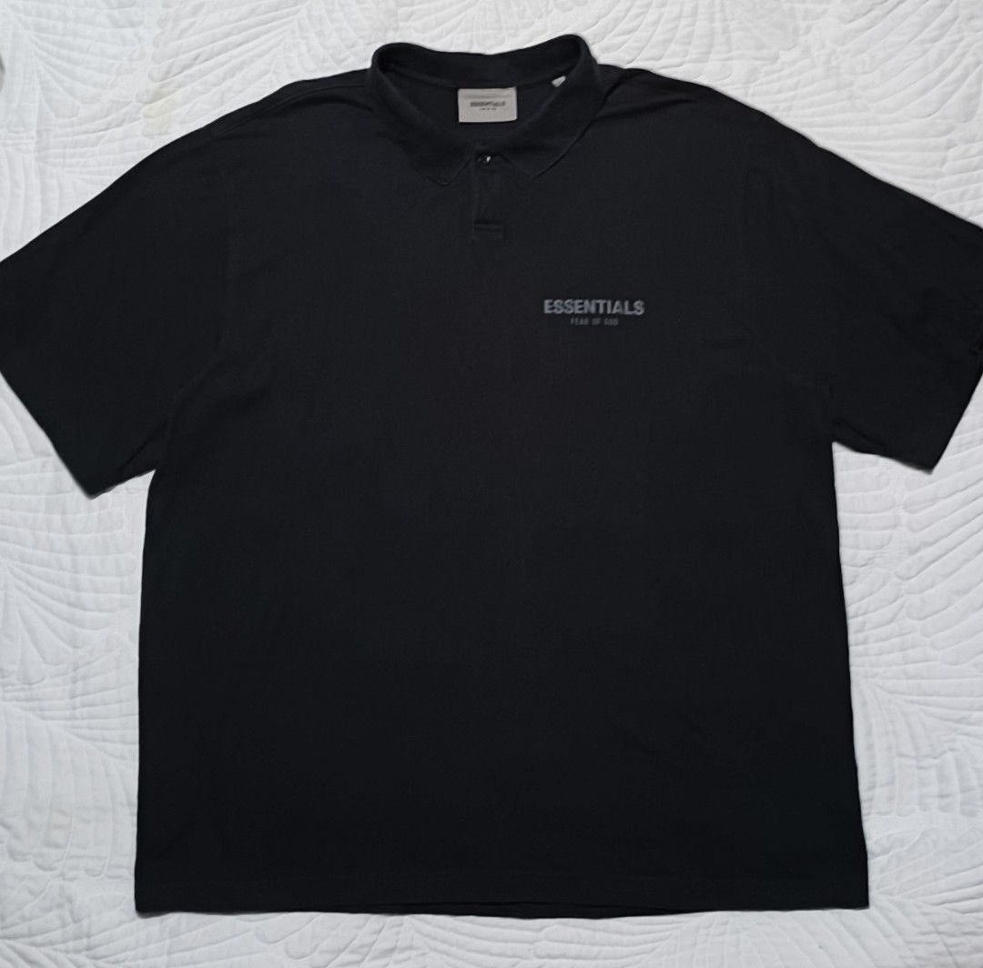 Essentials Fear of God Polo Shirt - Black (Category: Tshirts & Polo Shirts ) located in Manila. Submitted by nikodeligos (Listing ID 1434097474, Image 3). Description: - lenght- 31 - width- 26 - Essentials Fear of God black polo shirt - Size: XL - Material: 100% cotton - Features the Essentials logo on the chest - Essentials logo on the back of the collar - Made in Vietnam - Classic polo collar and short sleeves.