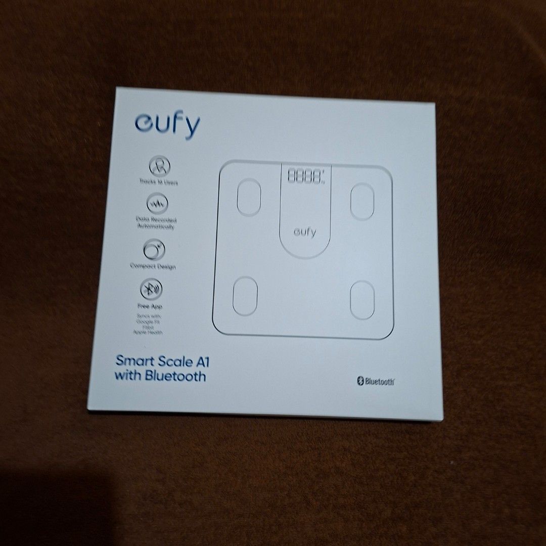 Eufy Smart Scale A1 with Bluetooth (Category: Health Monitors & Weighing Scales) located in Pasig City. Submitted by mr.bargaindeal (Listing ID 1434117965, Image 2). Description: Eufy Smart Scale A1 with Bluetooth. Features include tracking of 10+ measurements, data recorded automatically, and a compact design. It also has a free app for easy tracking. The scale is designed to be user-friendly and provide accurate readings..