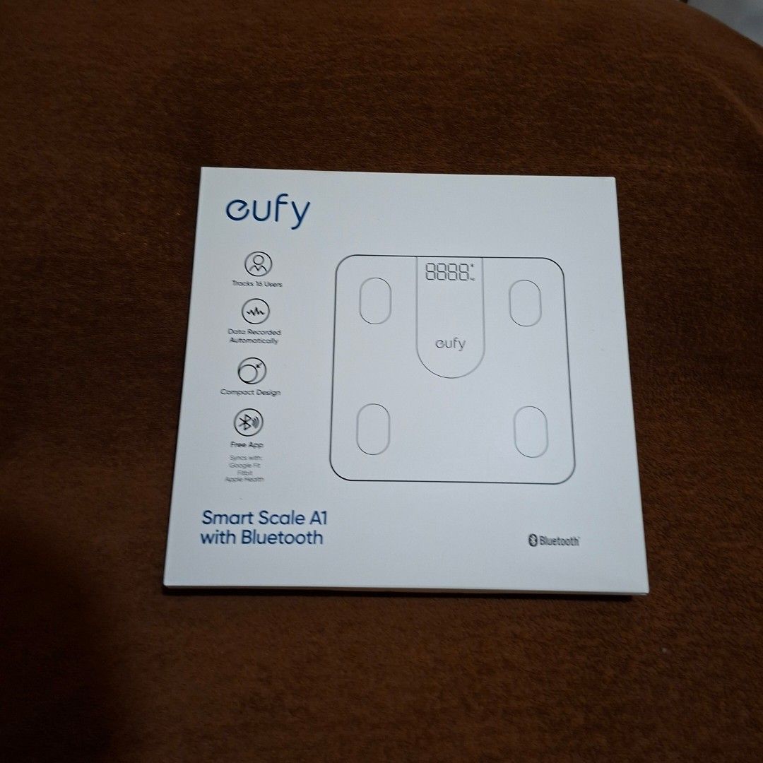Eufy Smart Scale A1 with Bluetooth (Category: Health Monitors & Weighing Scales) located in Pasig City. Submitted by mr.bargaindeal (Listing ID 1434117965, Image 1). Description: Eufy Smart Scale A1 with Bluetooth. Features include tracking of 10+ measurements, data recorded automatically, and a compact design. It also has a free app for easy tracking. The scale is designed to be user-friendly and provide accurate readings..