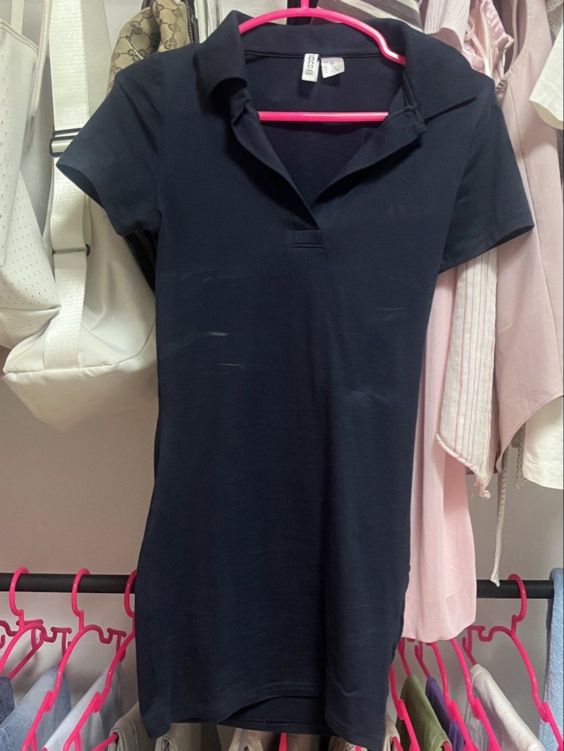 H&M Navy Blue Polo Dress (Category: Dresses) located in Makati City. Submitted by woniniwoo (Listing ID 1434036840, Image 2). Description: Bodycon fit fits xxs has white stains (not sure if removable) mop: gcash, maya, bdo mod: j&t and sdd.