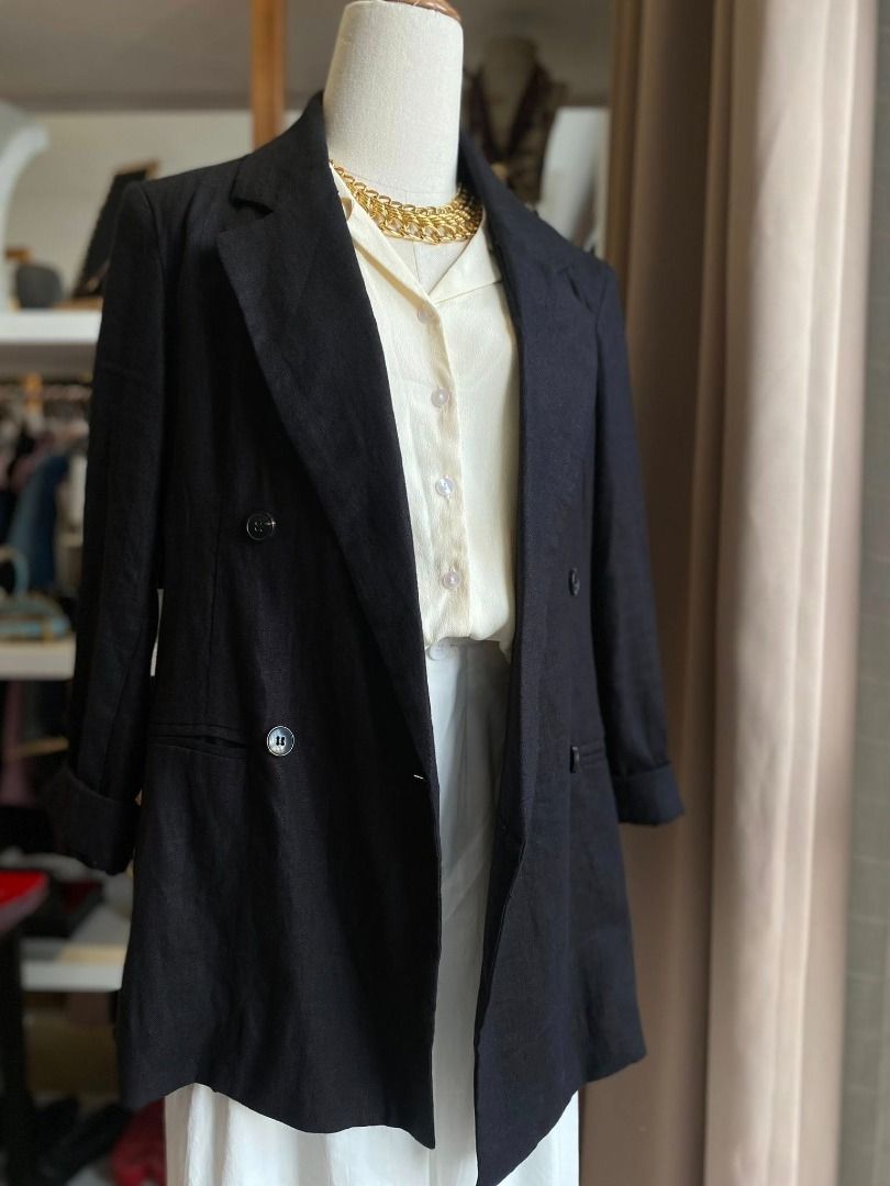 HQ Korean Linen Double-Breasted Blazer (Category: Coats, Jackets and Outerwear) located in Baguio. Submitted by asna_taku (Listing ID 1434032133, Image 2). Description: S-M.
