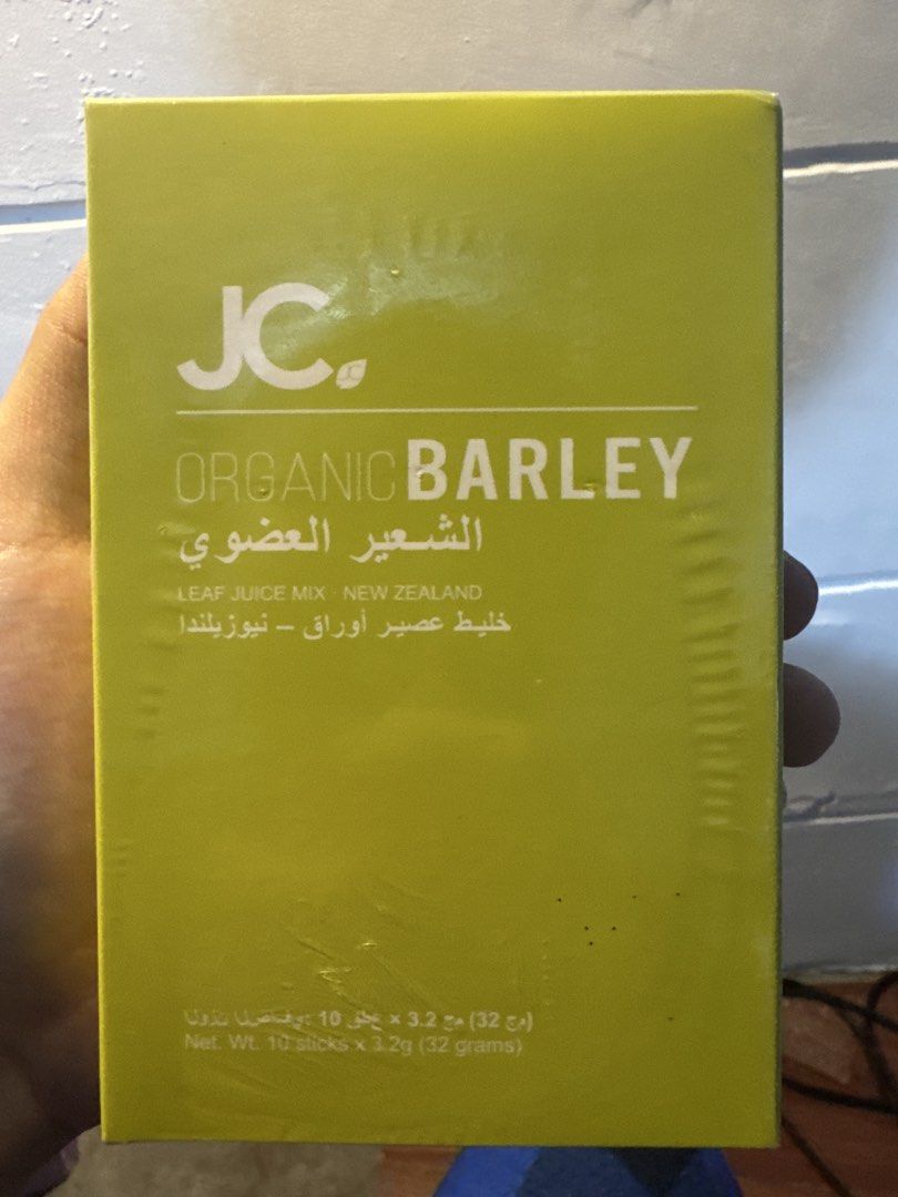 JC Organic Barley Juice Mix (Category: Beverages) located in Manila. Submitted by migss__ (Listing ID 1434080493, Image 1). Description: - JC Organic Barley Juice Mix - 10 individual packs (3.2g each) - Made in the Philippines - Ingredients: Organic Barley, Stevia Extract - Directions: Mix with 200ml cold water. Stir and drink..