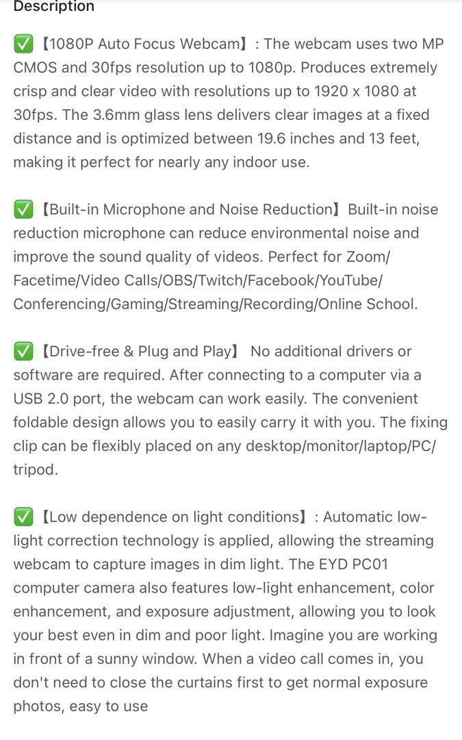 [new] EYD 1080P HD Webcam with Microphone439443546996756485