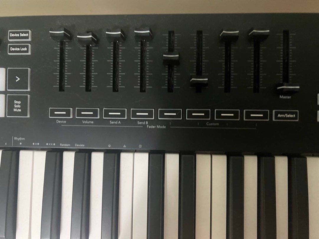 Novation Launchkey 61-Key MIDI Keyboard (Category: Musical Instruments) located in Quezon City. Submitted by nikf1014 (Listing ID 1433989189, Image 3). Description: ✨ Novation Launchkey 61 MIDI Keyboard ✨ - Rarely used (bought late 2023) - With box - 61 Velocity-sensitive keys - RGB backlit pads - Designed for Ableton Live - Includes faders, knobs, and transport controls - Comes with MIDI USB cable - Compatible with Mac or Windows PC - Includes A