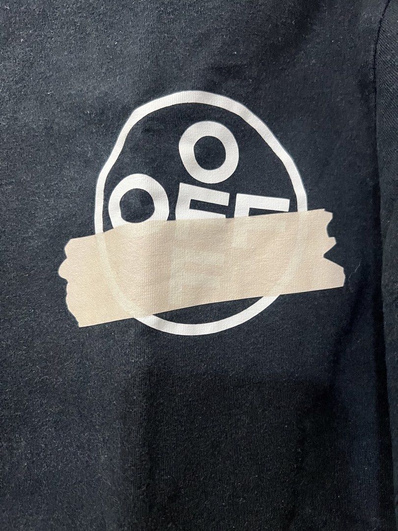 Off-White Tape Logo T-shirt (Category: Tshirts & Polo Shirts ) located in Meycauayan. Submitted by 3fold (Listing ID 1434021025, Image 2). Description: - Off-White T-shirt - Features tape logo on front and arrows on back - Size: S - Made in Portugal - Crew neck and short sleeves - "MAIN LABEL" tag (2013) - Material: 100% cotton - 28x22 dimes.