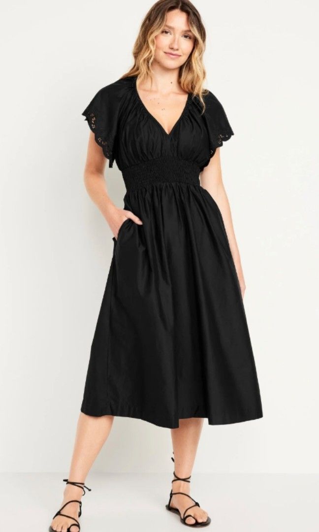 Old Navy Black Midi Dress (Category: Dresses) located in Baguio. Submitted by hersheys3984 (Listing ID 1434172347, Image 1). Description: - Old Navy black midi dress - Medium to large size / good as new - Short sleeves / eyelet sleeve design - smocked waist /with side pockets - 750+ sf / df no cod , no checkout Location : san isidro cainta rizal For pick up nlng if malapit kayo sa san isidro Kayo na po bahala magbook Mop : gcash only Courier : j&
