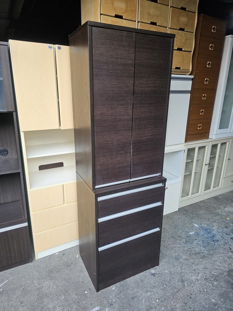 Pantry Cabinet (Category: Shelves, Cabinets & Racks) located in Quezon City. Submitted by ledamadel (Listing ID 1433997968, Image 3). Description: Pantry Cabinet ‼️₱6,800‼️ ✔️L-23.5 H-73 W-17.5 inches 📐 ✔2 Doors and 3 Drawers 🗄 ✔️Laminated 🔖 ✔️Compress & Mdf Back 🪵 ✔Scratches As-is! 👌 Location: 40 Aplaya St Napocor Vill. Tandang Sora Quezon City. For inquiry please Pm us or Call. 09066885859 Please like our page thanks! 👇👇👇👇 KMA O’shop #