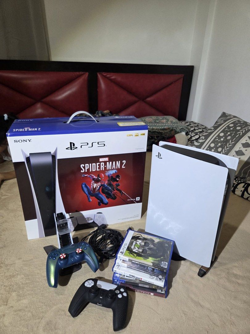 PlayStation 5 Disc edition, Console with Games (Category: PlayStation) located in Manila. Submitted by josegabrieldeasis (Listing ID 1434102370, Image 2). Description: - PlayStation 5 console included - Comes with one controller - Includes the following games: - Call of Duty: Modern Warfare II - Assassin's Creed Mirage - Dying Light 2 Stay Human - Days Gone - Hitman 2 - Condition as shown in the images..