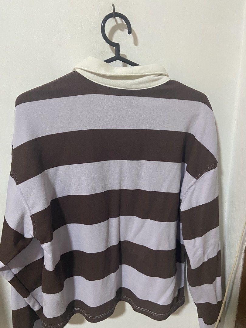 purple/gray and brown stripes cute collared sweater top (Category: Longsleeves) located in Rosario. Submitted by vampkitsch (Listing ID 1434073138, Image 2). Description: rfs: decluttering | size: xs/s from: h&m, no issues open for negotiation pm for more deets ♡.