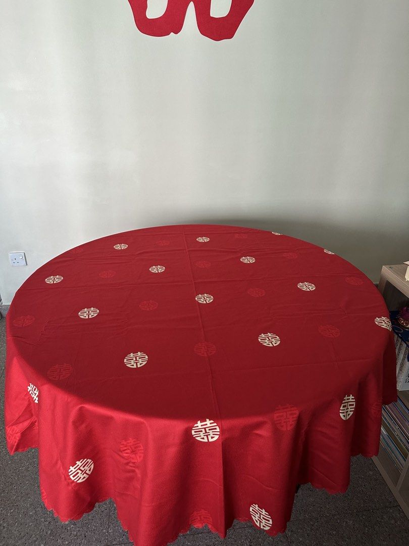 Red Chinese Double Happiness Wedding Tablecloth439509404584529920