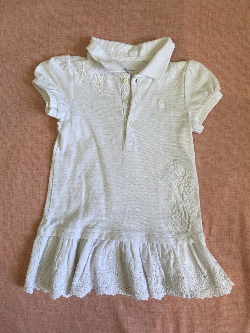 RL White Dress with Embroidery (Category: Babies & Kids Fashion) located in Palo. Submitted by armc07 (Listing ID 1433997379, Image 1). Description: - Ralph Lauren white dress with floral embroidery - Size: 18 months - shipping thru flash express.