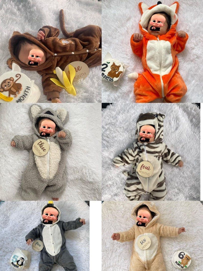 SAFARI MONTHLY MILESTONE COSTUME (Category: Babies & Kids Fashion) located in Santa Cruz. Submitted by tordecillask (Listing ID 1434062157, Image 1). Description: 🐾🌿 Baby Monthly Milestone Safari Set FOR SALE 🌿🐾 Take all for only ₱2,800.00 🤍 ✨ Once used only by my baby – well-loved & in great condition! Inclusions: 🐵 Monkey – 0-1 month 🦊 Fox – 1-3 months 🐨 Koala – 3-6 months 🦓 Zebra – 0-6 months 🐧 Penguin – 3-6 months 🐻 Bear – 3-6 mont
