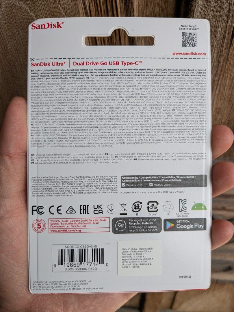 SanDisk 32GB OTG USB-C / USB-A (Category: Hard Disks & Thumbdrives) located in Quezon City. Submitted by joewack (Listing ID 1433989090, Image 2). Description: SanDisk 32GB OTG USB-C / USB-A original brand new sealed loc Project 8 QC shipping Lalamove Grab LBC cod/gcash/maya.