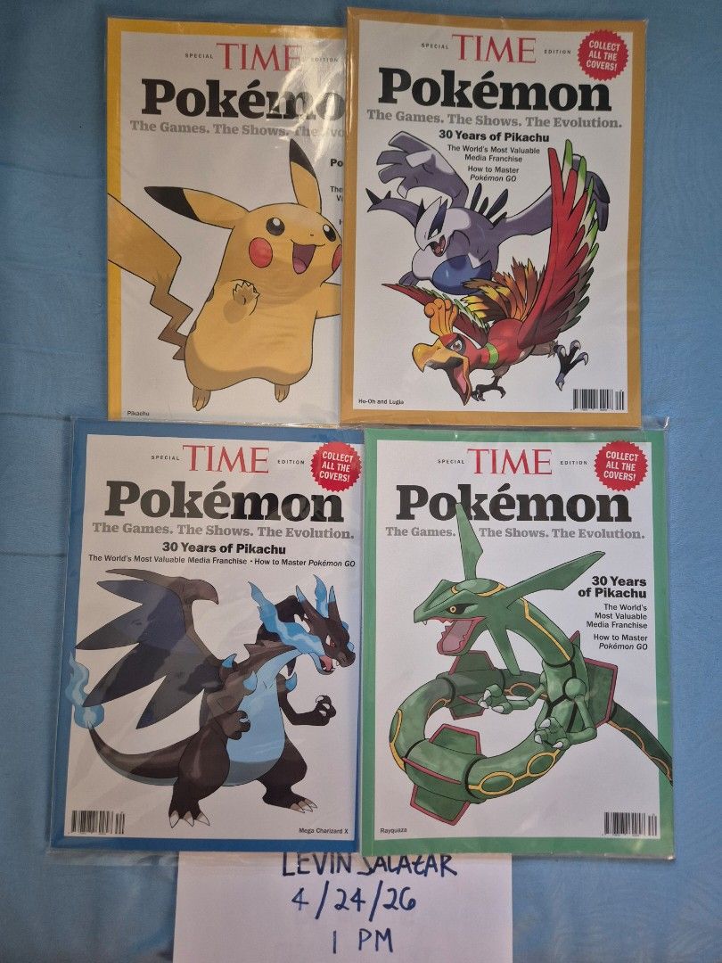 (SEALED) POKEMON TIME MAGAZINE (Category: Card Packs) located in Guiguinto. Submitted by Levinthings (Listing ID 1434043414, Image 1). Description: For SALE: (SEALED) Pokemon Time Magazine Special Edition - Pikachu - Ho-oh and Lugia - Rayquaza - Mega Charizard X > Price: 1500 Each > Condition: Brand New > Location: Guiguinto, Bulacan > Payment: Gcash/Maya/Bank transfer > Deliver: JnT/Lalamove, etc. (shouldered by buyer) * Cross-posted in other pl