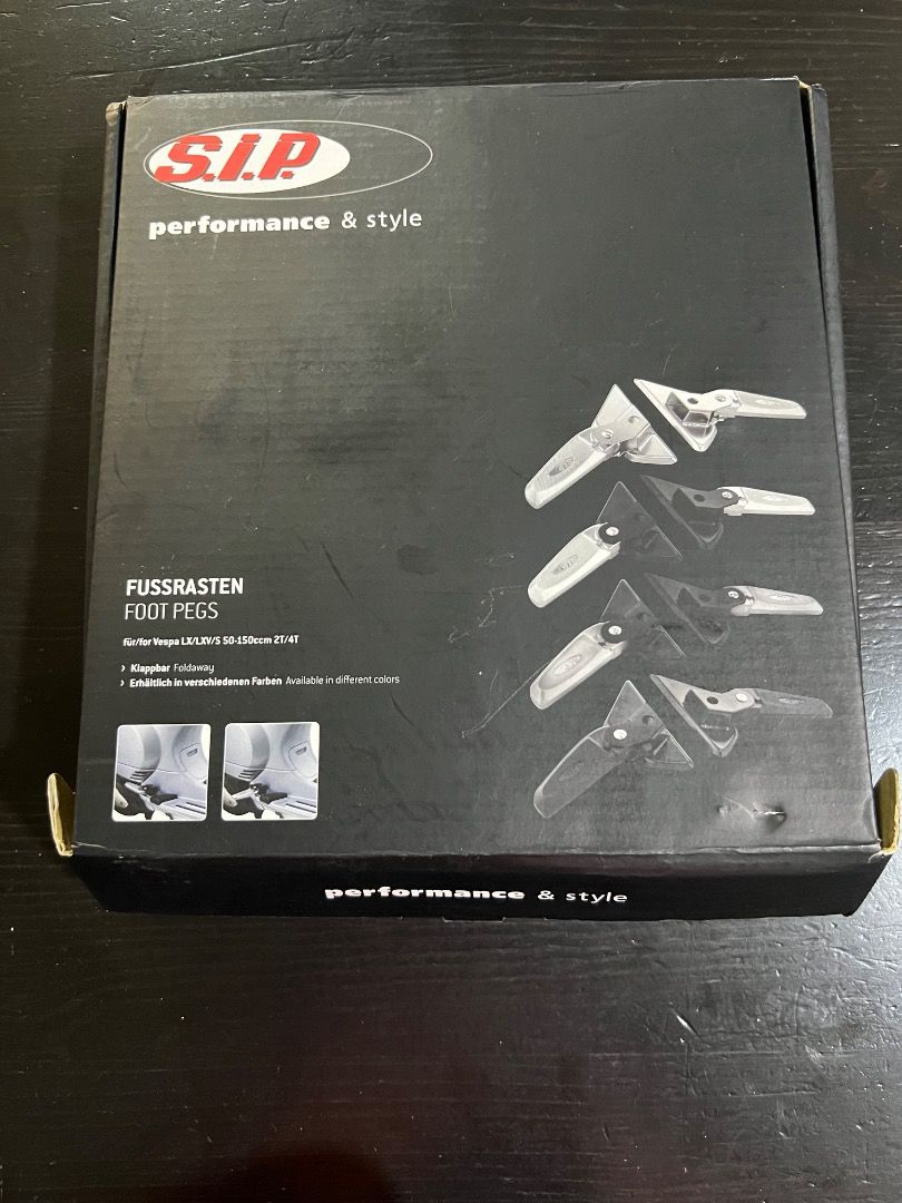 SIP Performance & Style Foot Pegs (Category: Other Motorcycles Parts and Accessories) located in Dasmarinas. Submitted by mye17 (Listing ID 1434093535, Image 1). Description: - Brand new SIP Performance & Style foot pegs - Set includes two foot pegs, mounting hardware, and original black box - Features a stylish chrome finish - Textured surface for enhanced grip - Model numbers: 18310001, 18310000, 20047 - New and unused condition Rfs: seller sen