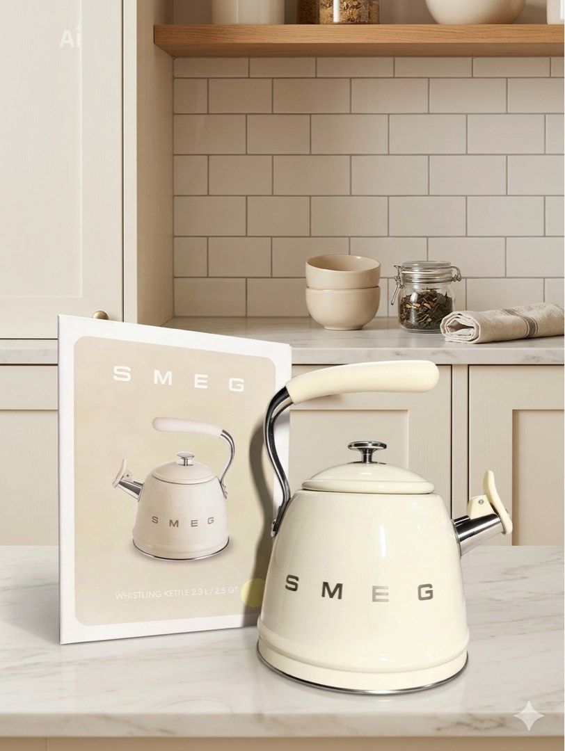 SMEG Whistling Kettle (Category: Kettles & Airpots) located in Santa Rosa. Submitted by hajieru (Listing ID 1434030409, Image 1). Description: ☕ SMEG Whistling Kettle 2.3L – Beige/Cream Bring a touch of timeless elegance to your kitchen with the SMEG Whistling Kettle 2.3L in Beige/Cream — where aesthetic design meets reliable everyday performance. ✨ Crafted with SMEG’s signature retro-inspired style, this kettle is not just a kitchen tool, but a 