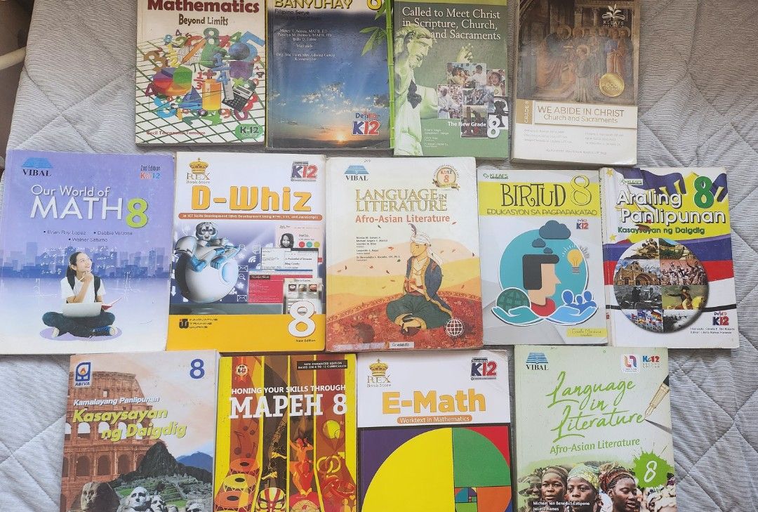 Take All 13pcs Grade 8 Textbooks (Category: Textbooks) located in Quezon City. Submitted by dannikkishoppe2 (Listing ID 1433983399, Image 1). Description: Take All 13pcs Grade 8 Textbooks - Perfect for students needing extra resources or replacements..