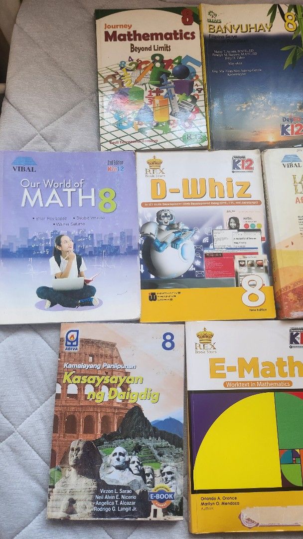 Take All 13pcs Grade 8 Textbooks (Category: Textbooks) located in Quezon City. Submitted by dannikkishoppe2 (Listing ID 1433983399, Image 2). Description: Take All 13pcs Grade 8 Textbooks - Perfect for students needing extra resources or replacements..