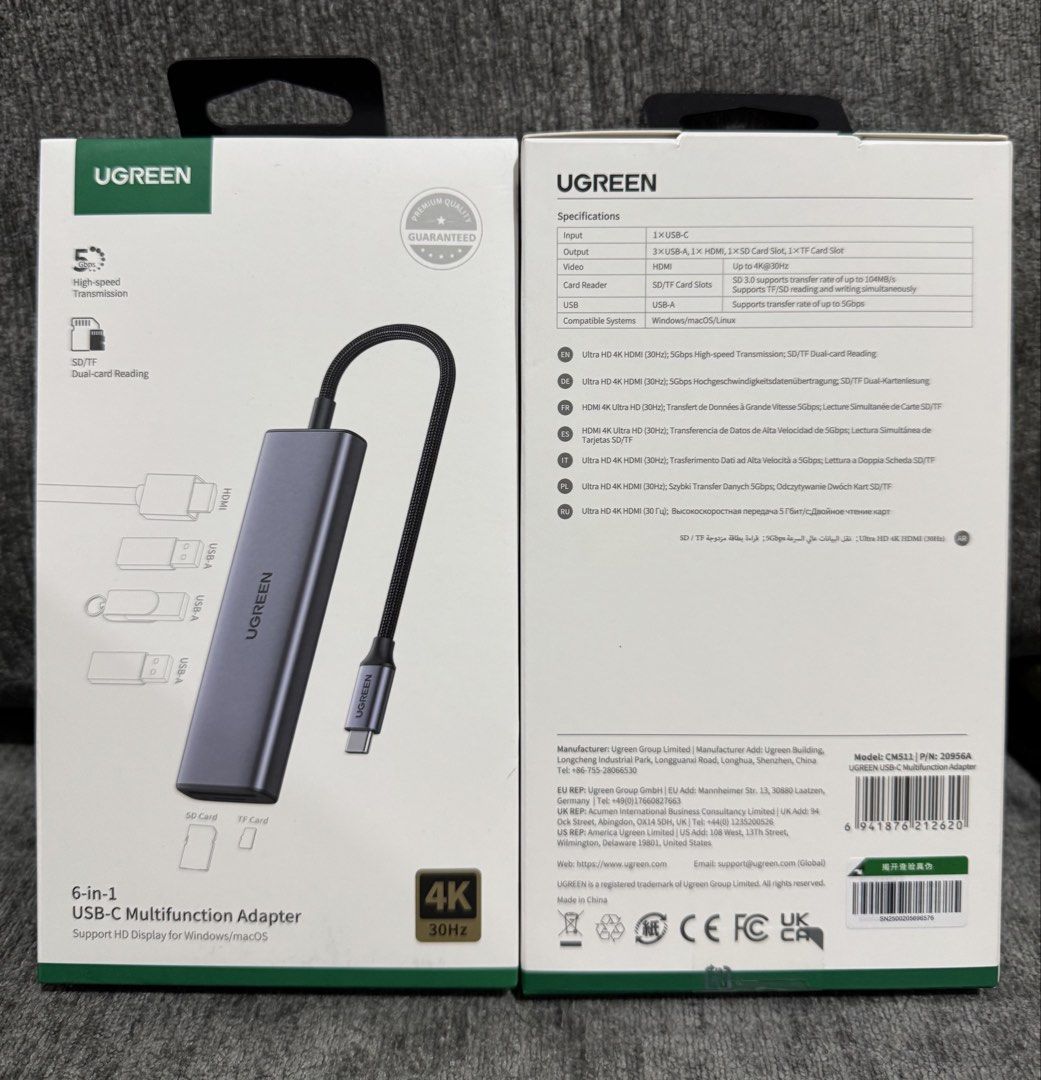 UGreen USB-C 6-IN-1 Multifunction Adapter (Gray) (CM511/20956A) (Category: Cables & Adaptors) located in Makati City. Submitted by jc.cuerdo (Listing ID 1434153221, Image 1). Description: UGreen USB-C 6-IN-1 Multifunction Adapter (Gray) (CM511/20956A) The Ugreen CM511 USB Type-C Multifunction Hub #20956A is a versatile and compact 6-in-1 USB C hub designed to expand the connectivity options of your USB-C devices. With this hub, you can easily con
