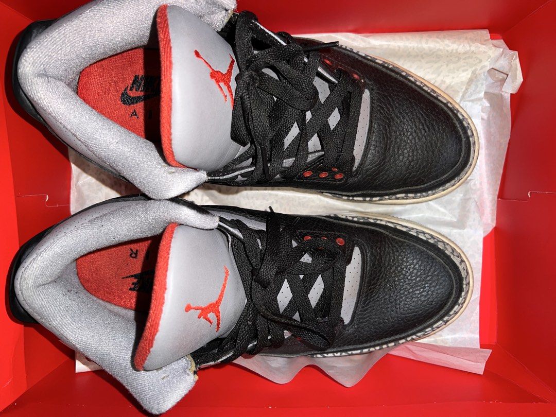 2018 Jordan 3 Black Cement (Category: Sneakers) located in Quezon City. Submitted by declutteringfunkos (Listing ID 1434372241, Image 3). Description: Jordan 3 Black Cement Size 11 Well used, paint crack midsole but no crumbling W box, no hangtag .