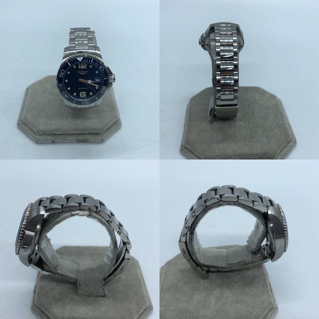 267003473 LONGINES WATCH CONQUEST HYDROCONQUEST L3.370.4.96.6 COMPLETE (Category: Luxury Watches) located in Taguig. Submitted by ecoring.ph (Listing ID 1434208009, Image 3). Description: ◆CONDITION: B ◆DESCRIPTIONS: (Other defects/info:) The bezel, case back, end piece, crown, links, and clasp of the watch have minimal scratches and show signs of use. The links of the watch are slightly bent. MOVEMENT: * QUARTZ MECHANISM: * WORKING ◆WRIST SIZE: 