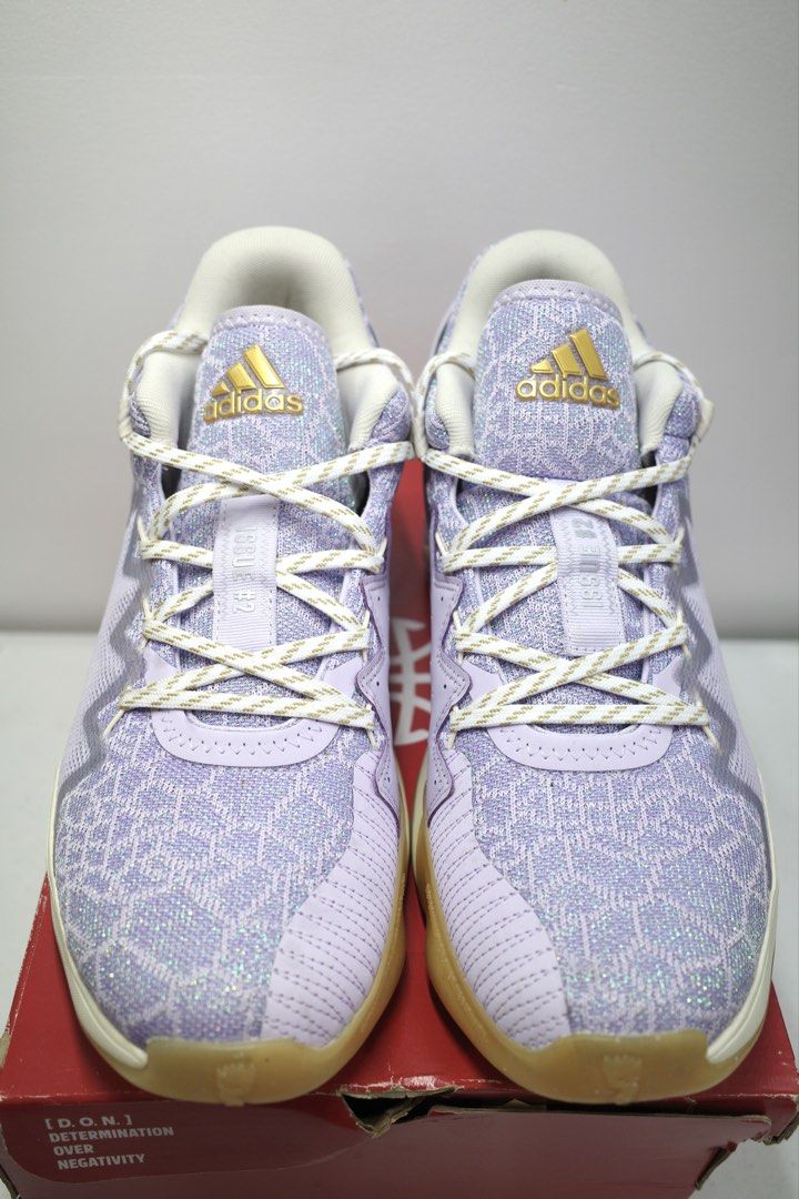 Adidas D.O.N. Issue #2 – ‘Christmas Pack’ (Category: Sneakers) located in San Juan City. Submitted by mindy_derek (Listing ID 1434237533, Image 1). Description: Description: • Adidas D.O.N. Issue #2 (Donovan Mitchell Signature Shoe) • Colorway: Stunning Lavender/Purple with Gold accents and gum soles. • Size: US Men 10.5 • Condition: Only worn a couple of times on Christmas occassions. Never worn in-game. Traction is still perfect! • Vibe: These 