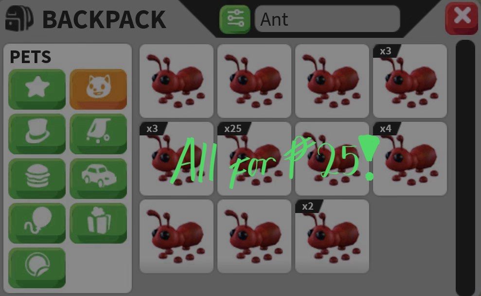 Adopt Me Pets — Bulk Randoms (Ant) Good For Making Mega/Neons!! (Category: In-Game Products) located in Surigao. Submitted by lioraced (Listing ID 1434189712, Image 1). Description: For proofs, you may visit my fba Liora Solace or my iga @schocolace ty!! Fixed Price‼️.