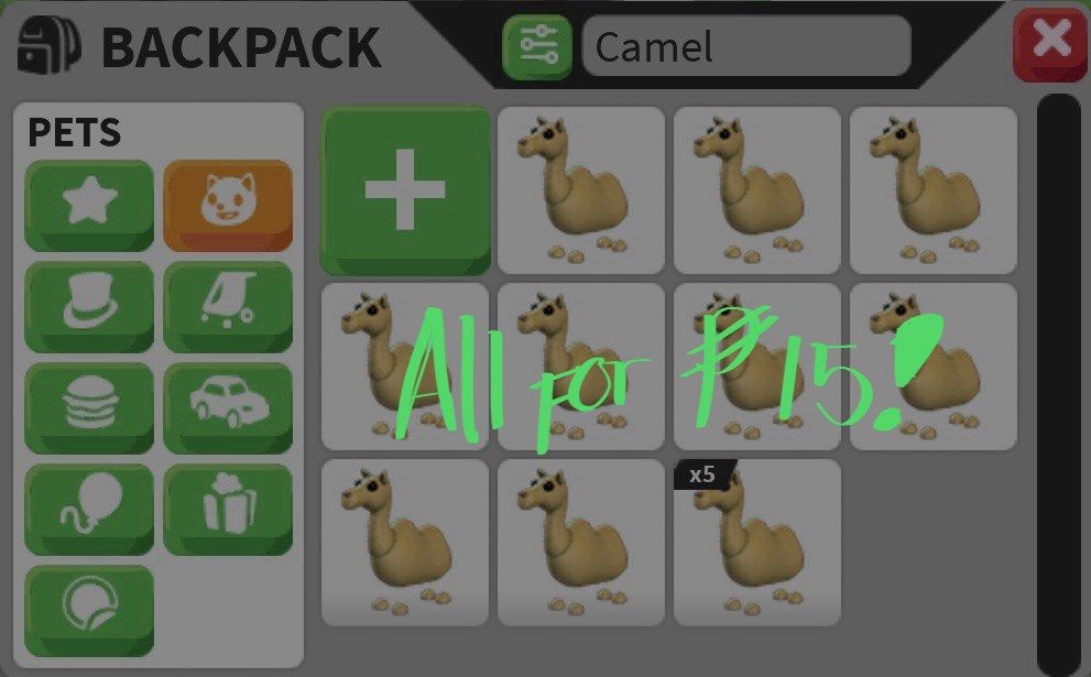 Adopt Me Pets — Bulk Randoms (Camel) Good For Making Mega/Neons!! (Category: In-Game Products) located in Surigao. Submitted by lioraced (Listing ID 1434190730, Image 1). Description: For proofs, you may visit my fba Liora Solace or my iga @schocolace ty!! Fixed Price‼️.