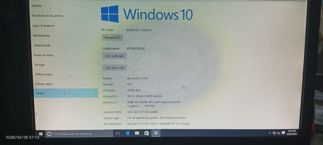 AMD A6 6400K APU WITH RADEON (Category: Desktops) located in Muntinlupa City. Submitted by marim45981 (Listing ID 1434386831, Image 3). Description: - Windows 10 Pro - AMD A6-6400 APU with Radeon HD Graphics 3.90 GHz - 4GB RAM - 111GB Solid state drive - Black case with red accents - Front panel USB and audio ports not working - Back panel USB and audio working Pre-Loved CPU only what you see is what you get .