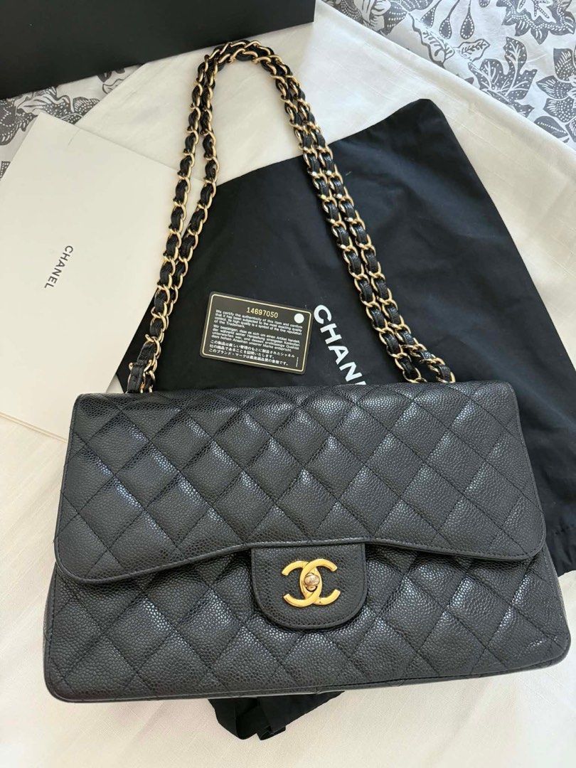 Authentic Chanel Classic Caviar Jumbo DF (Category: Luxury Bags & Wallets) located in Quezon City. Submitted by jhaediah (Listing ID 1426001854, Image 1). Description: Caviar Jumbo💓4.25 Rank A Series 14 with dustbag, auth card and Box Free pabitbit Korea- Fully paid before ship pinas.
