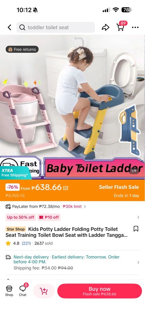 Baby Toilet Ladder (Category: Toilet Training) located in Taguig. Submitted by declutterwithme0003 (Listing ID 1434191990, Image 2). Description: Tried once. My toddler reaches the toilet seat without the need of ladder. Assembled already. .