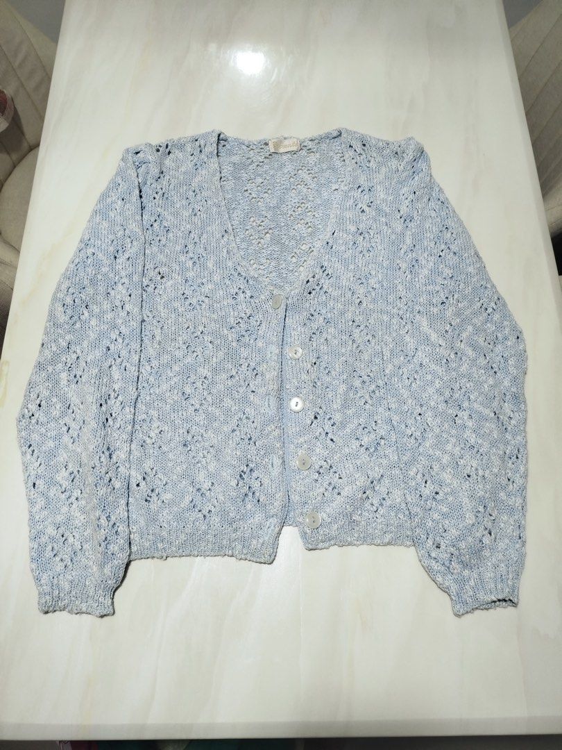 Barents Blue Knit Long Sleeve Cardigan (Category: Coats, Jackets and Outerwear) located in Antipolo. Submitted by prensy (Listing ID 1434180882, Image 1). Description: - Barents cardigan - Light blue color - Delicate knit pattern - V-neckline - Button-down closure - Long sleeves.
