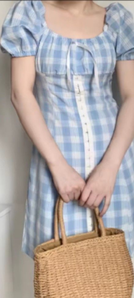 Blue Plaid Puff Sleeve Dress (Category: Dresses) located in Manila. Submitted by anez06 (Listing ID 1434304492, Image 1). Description: - Blue plaid mini dress - Features puff sleeves - Square neckline with white lace detail - Made of lightweight fabric - Fitted bodice - Slightly flared skirt - Ideal for warm weather.