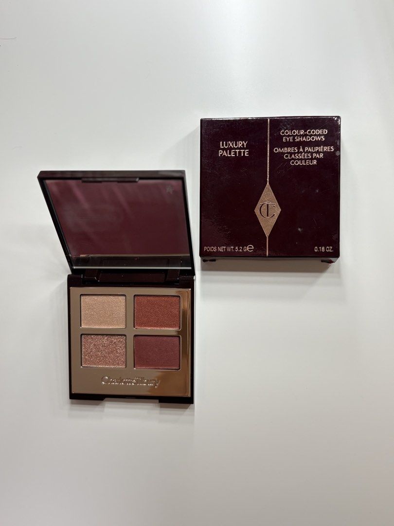 Charlotte Tilbury Luxury Palette (Category: Makeup) located in Manila. Submitted by hnnhsrmnt (Listing ID 1434357345, Image 2). Description: - Charlotte Tilbury Luxury Palette eyeshadow - Features four color-coded shades - Includes a mirror - Net weight: 5.2g / 0.18 oz - Comes with original packaging.