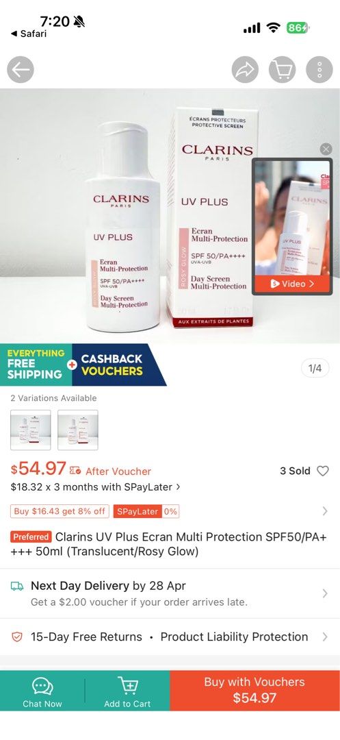 Clarins UV Plus Day Screen Multi-Protection SPF 50 (Category: Face Care) located in Singapore. Submitted by assocx (Listing ID 1434386050, Image 2). Description: - Brand new Clarins UV Plus Day Screen Multi-Protection SPF 50 - Provides broad-spectrum UVA/UVB protection - Suitable for daily use - Ori price $54.