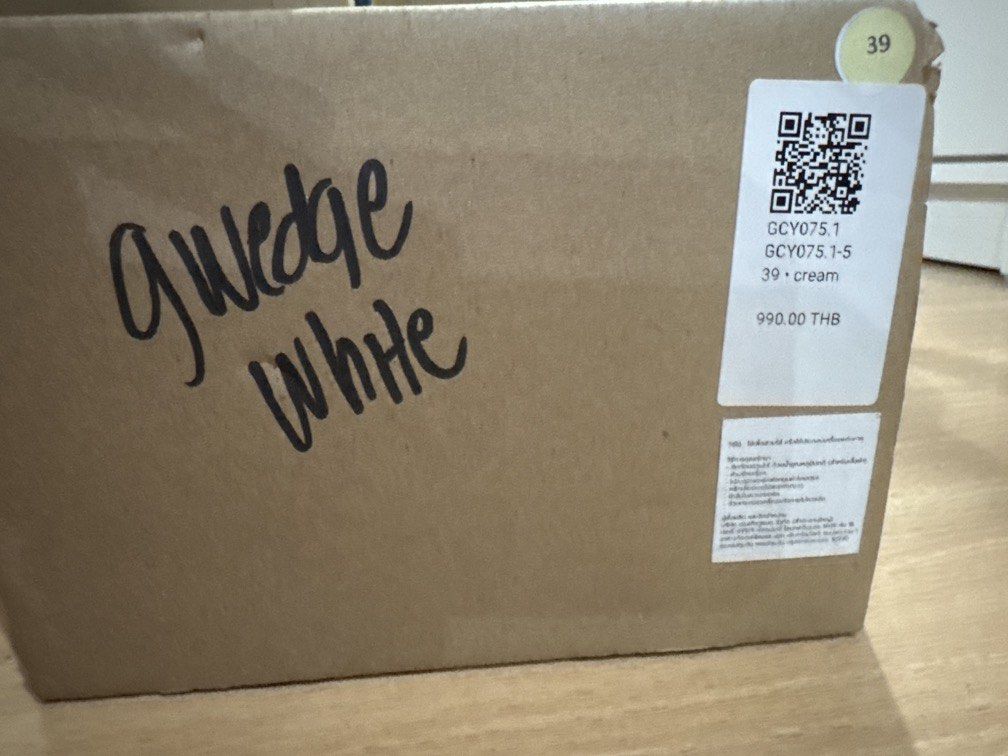 Gentlewoman Wedge (Category: Flats & Sandals) located in Las Pinas. Submitted by pachdeclutters (Listing ID 1434319981, Image 3). Description: Gentlewomen Cream Wedge - with box but with writings - Guaranteed Authentic as bought in actual store in bangkok.