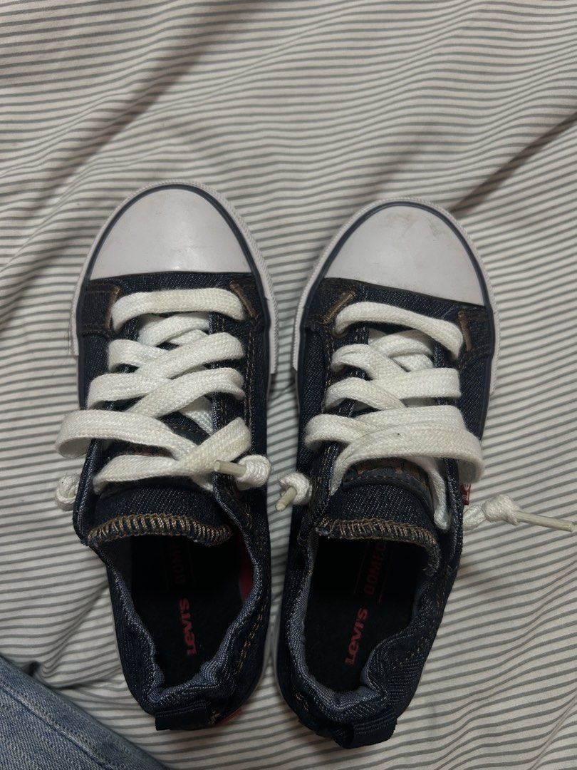 Levi's Denim Kids Shoes (Category: Babies & Kids Fashion) located in Manila. Submitted by treenitea (Listing ID 1434312235, Image 1). Description: - Levi's kids' denim shoes - Size: US 12, EUR 29.5, UK 11.5 - Dark blue denim upper - White laces - White toe cap - Material: Denim - Perfect for kids.