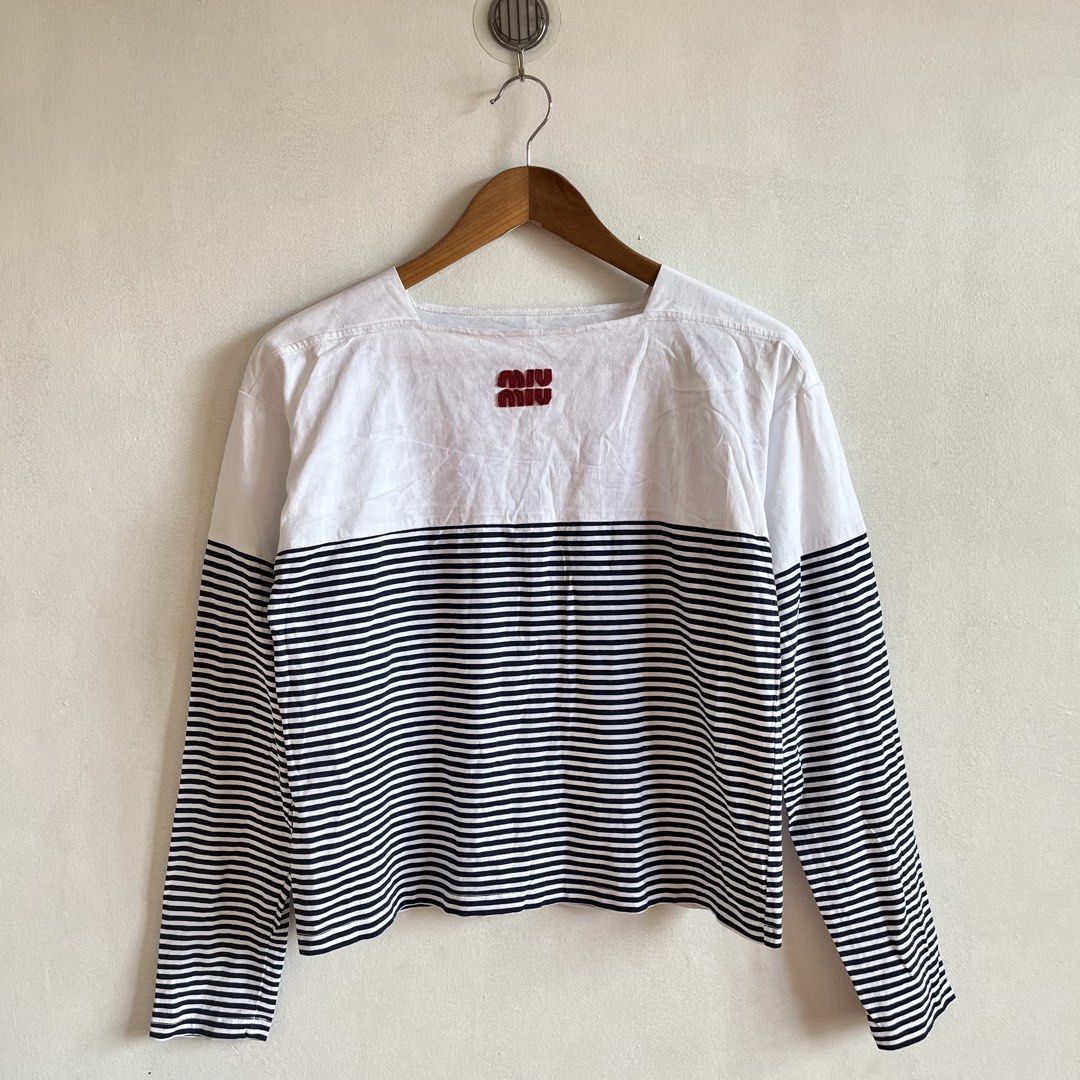 MIU MIU STRIPED LONGSLEEVE (Category: Luxury Apparel) located in Taguig. Submitted by maniladept. (Listing ID 1434258812, Image 2). Description: MIUMIU SIZE MEDIUM WIDTH:19.5 LENGTH:20 NOW FLAWS AS NEW COLOR MAY VARY DUE TO LIGHTING NEGOTIABLE DM.