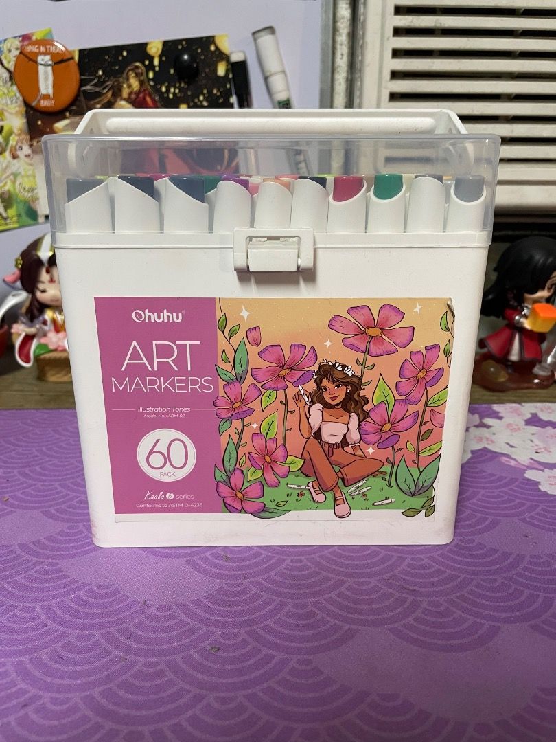 Ohuhu Markers 60 Colors (Category: Stationery & School Supplies) located in Quezon City. Submitted by tennshiii (Listing ID 1434385278, Image 2). Description: - Ohuhu 60-color art marker set - Kaala B series - Dual-tip design: brush and chisel tips - Ideal for diverse art projects.