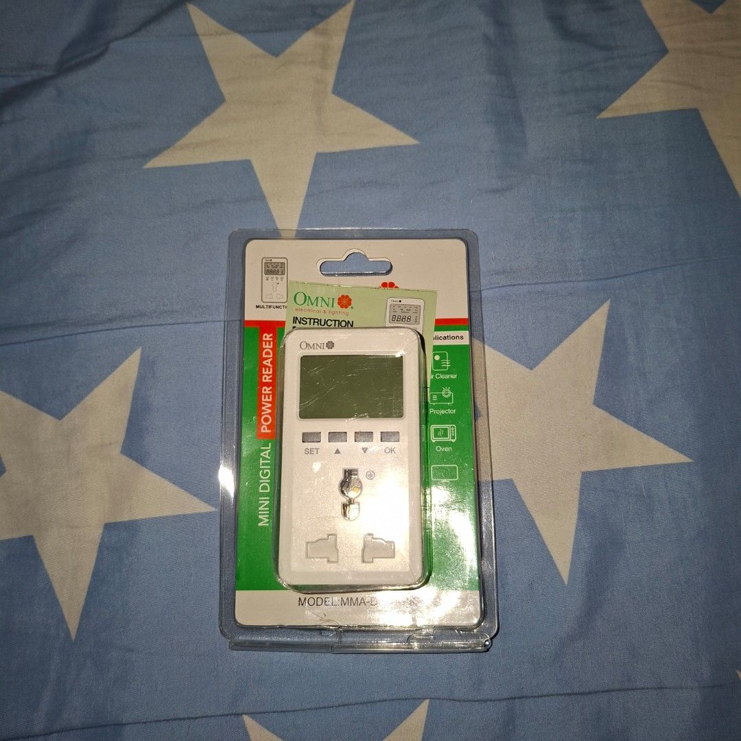 Omni Mini Digital Power Reader wattage watts meter (Category: Cables & Adaptors) located in Pasig City. Submitted by fast-ship (Listing ID 1434230135, Image 3). Description: - Omni Mini Digital Power Reader - Model: MMA-D02-PH - Features a digital display - Universal outlet - Brand new, still in original packaging.